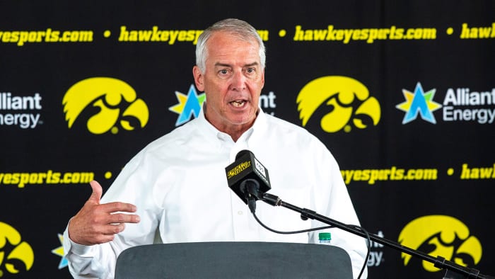 Iowa AD Gary Barta speaks to the media
